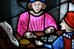 Medieval money changer closeup Bev Dunbar Maths Matters